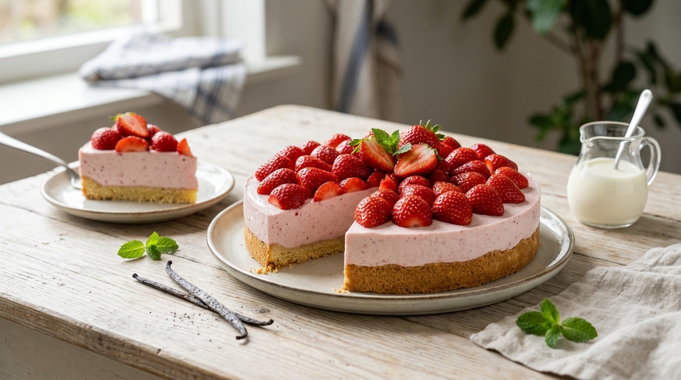 Aardbeien-yoghurttaart