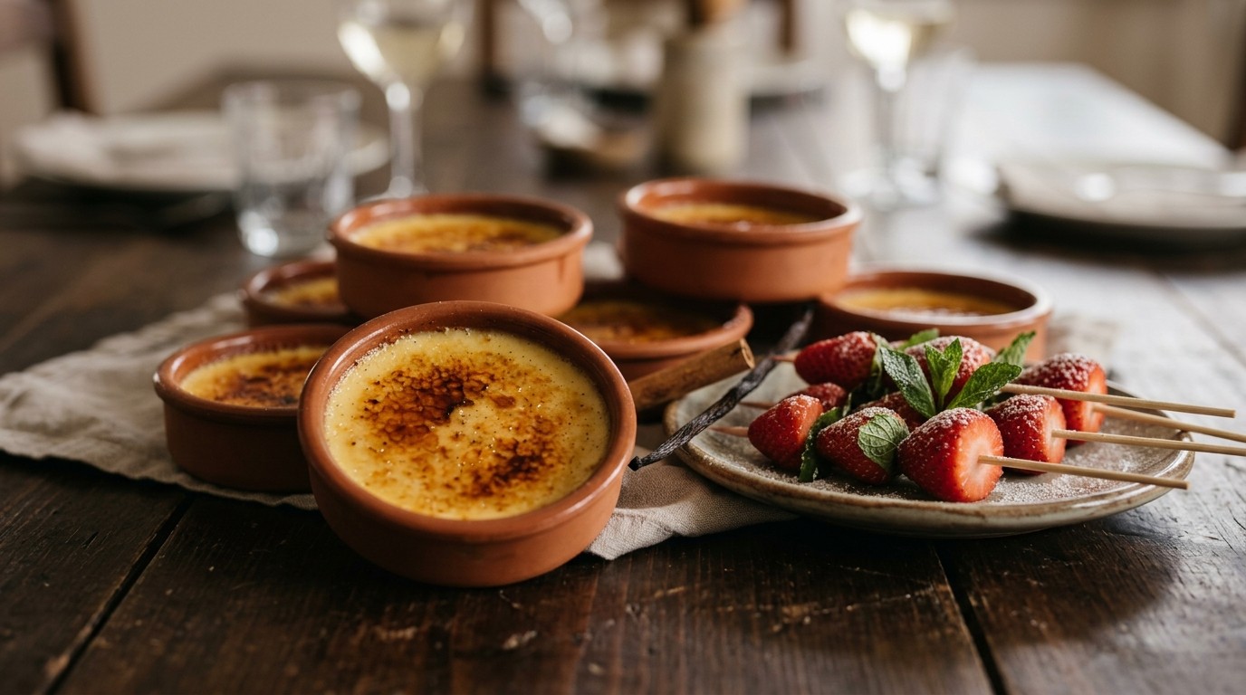 Aardbeienspiesen met Crema Catalana recept Aardbeienspiesen met Crema Catalana recept