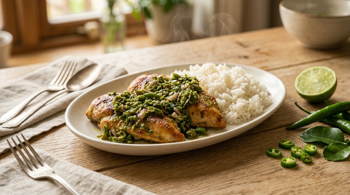 Ajam Boemboe Hijau (kipfilets met Groene Boemboe)
