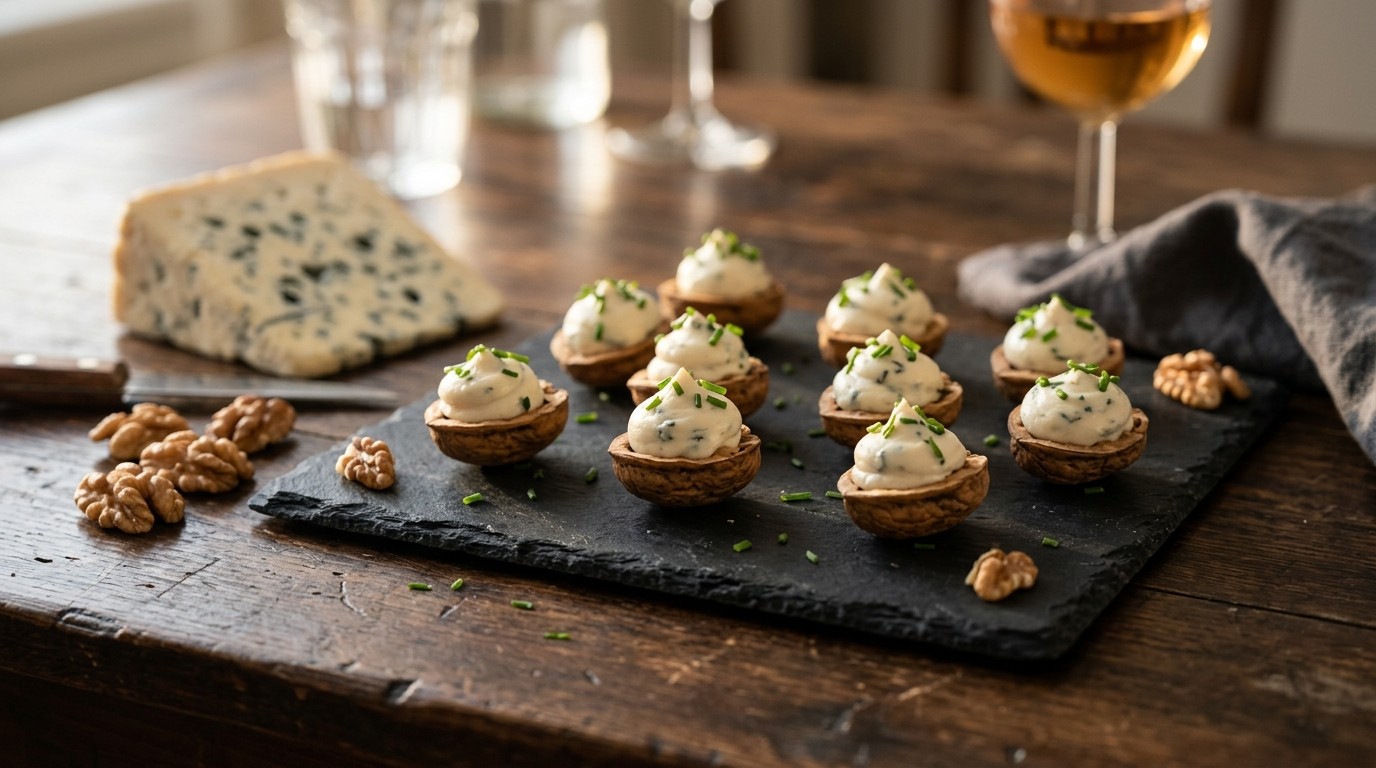 Amuse van Roquefort Mousse met Walnoot