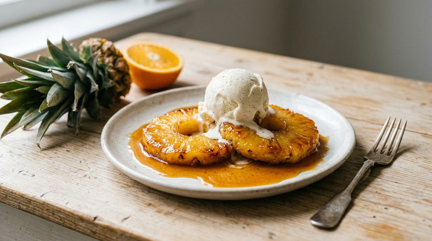 Ananas met Vanille-ijs
