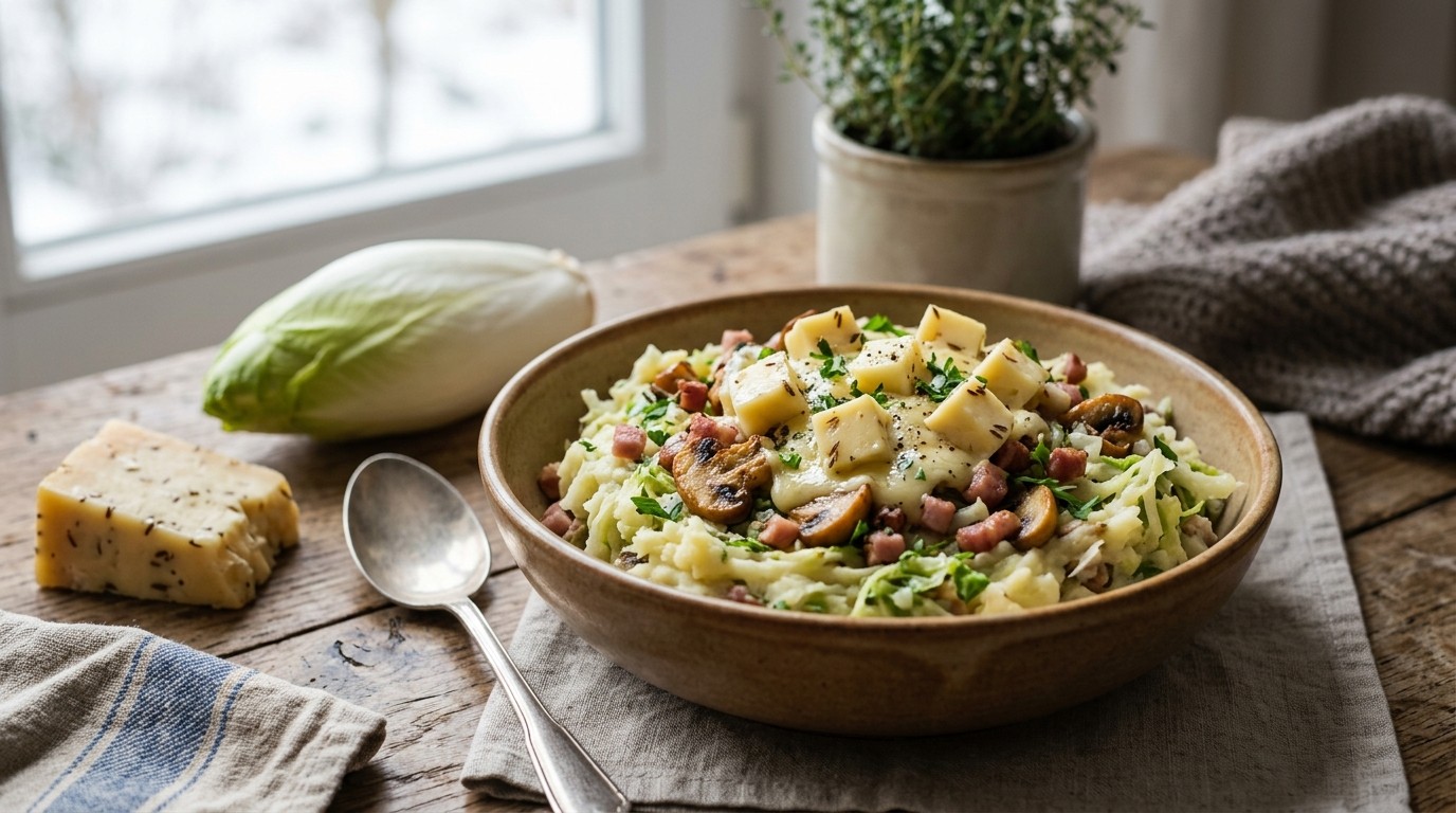 Andijviestampot met Champignons en Komijnekaas