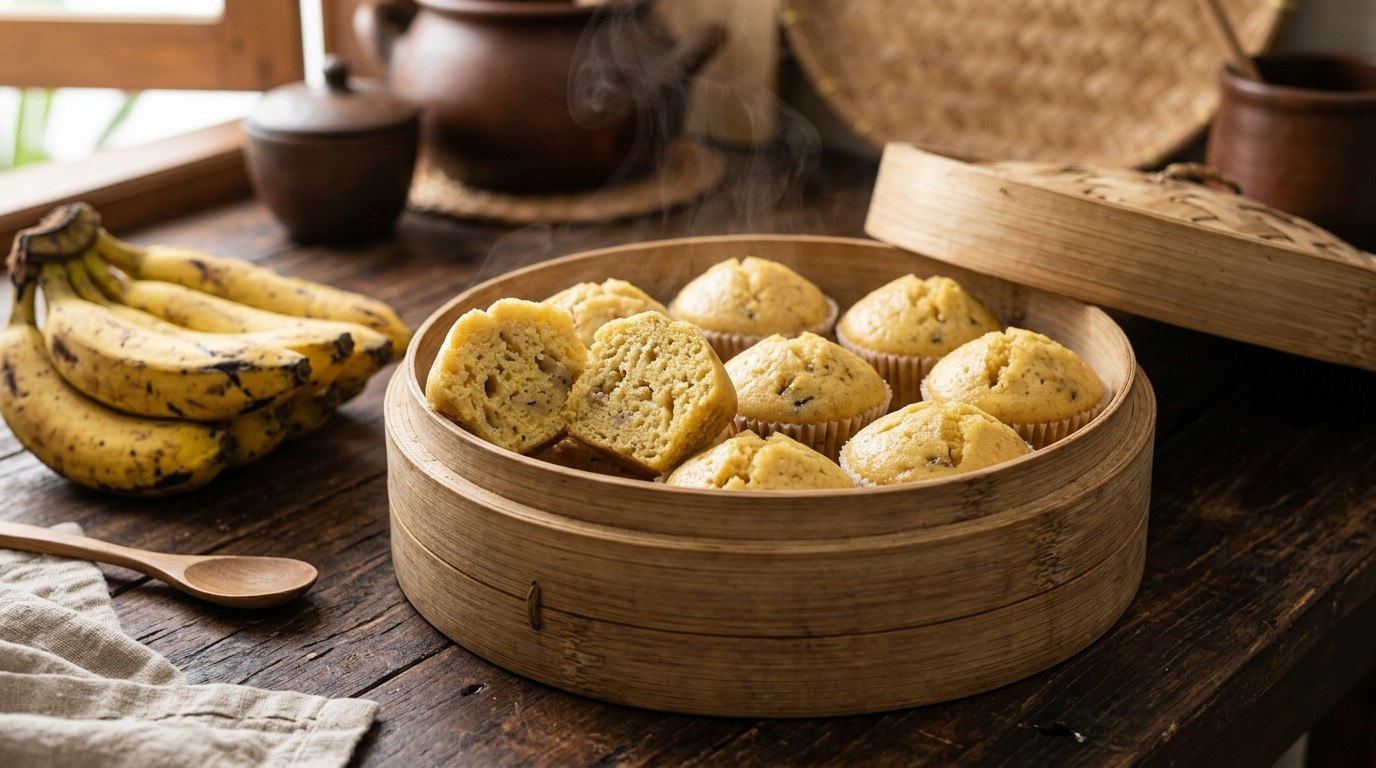 Apem Pisang Kukus (koekjes van Gestoomde Banaan)
