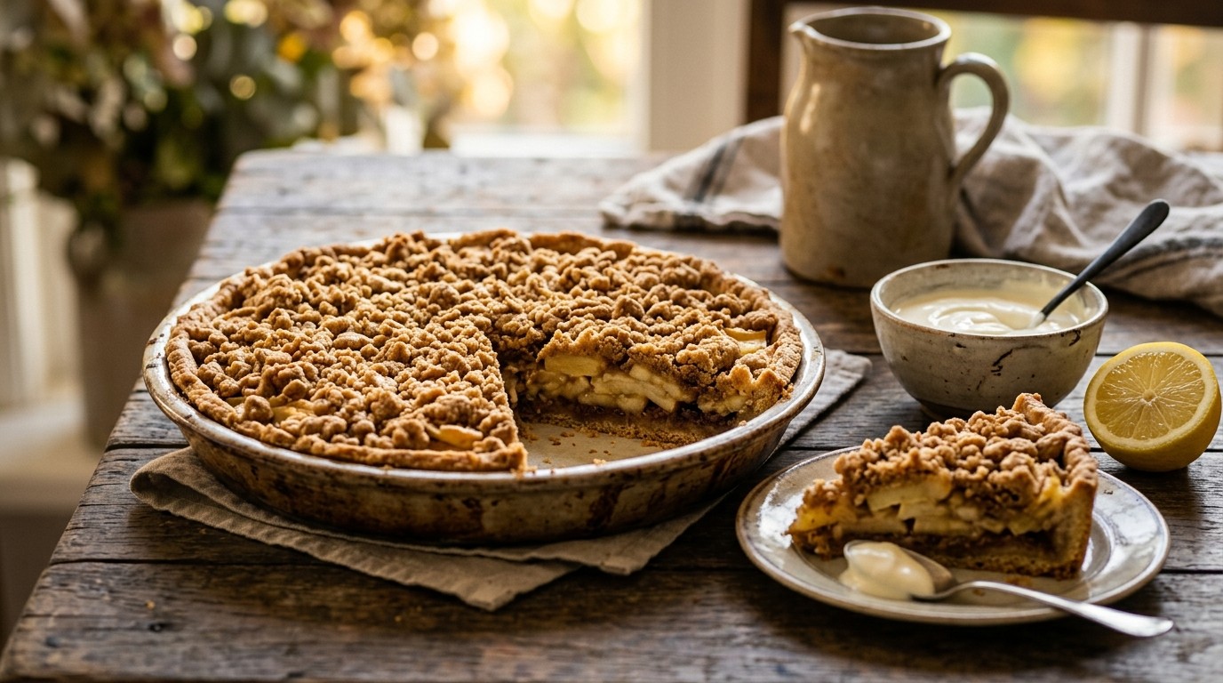 Appel-bananenkruimeltaart met Speculaas