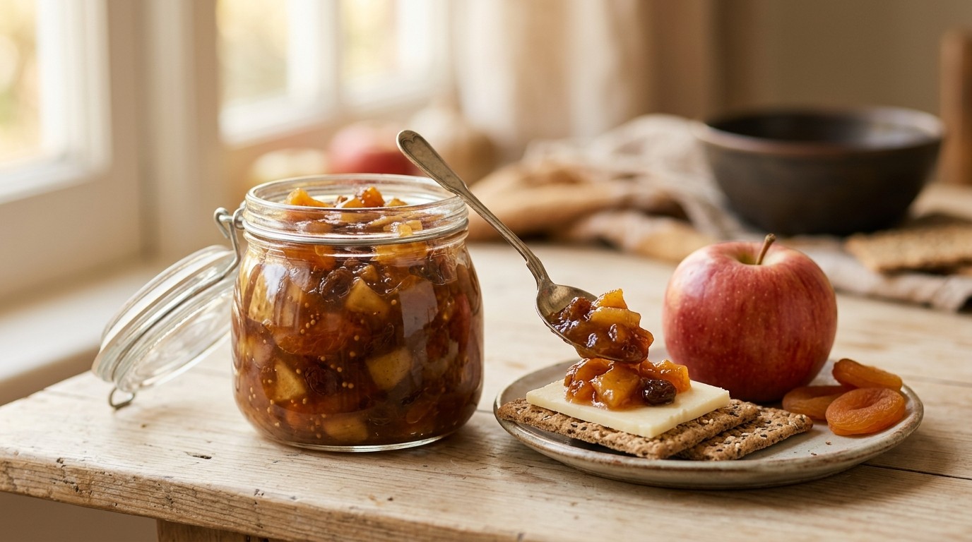 Appel-perzikenchutney met Abrikozen en Rozijnen