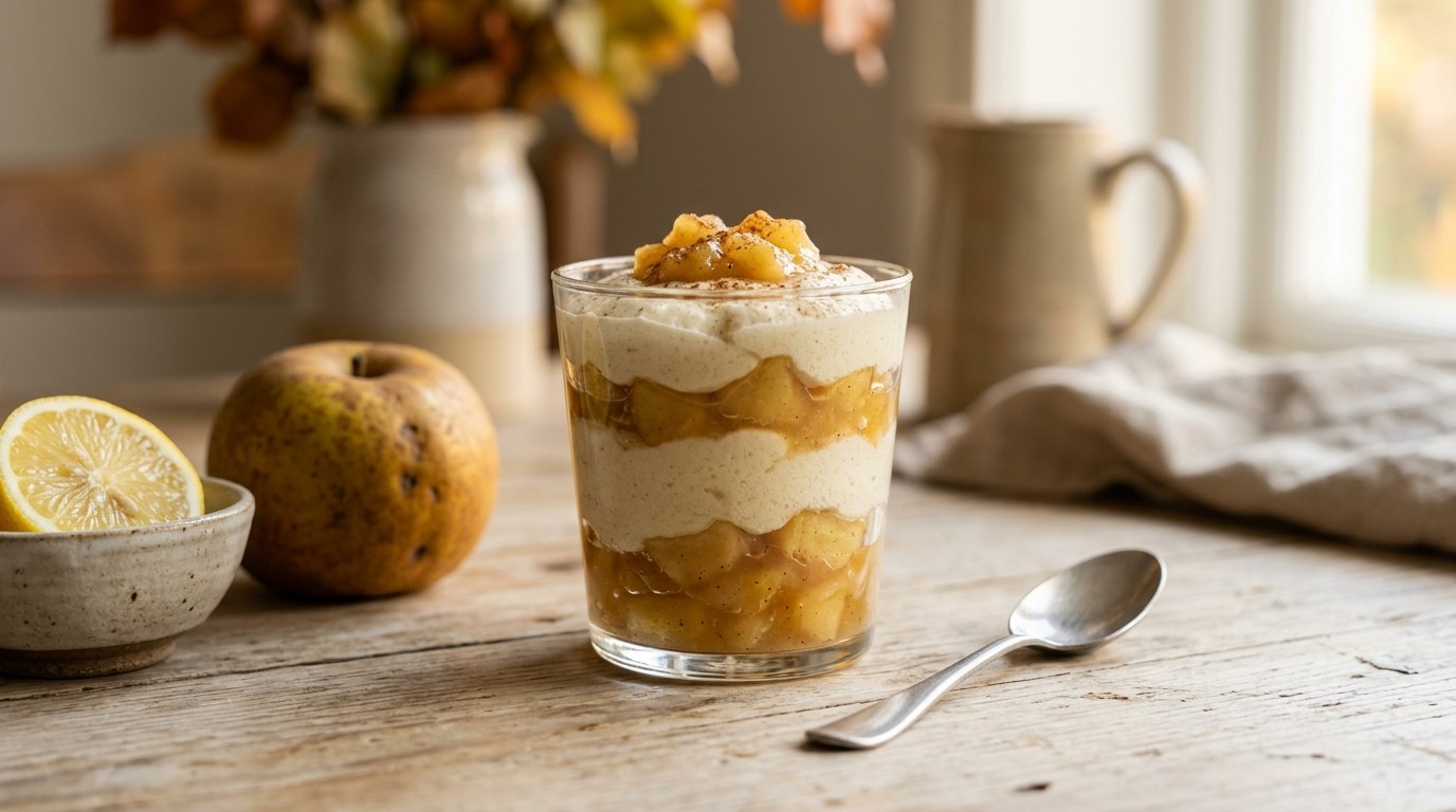Appel-wittewijncompôte met Griesmeelmousse