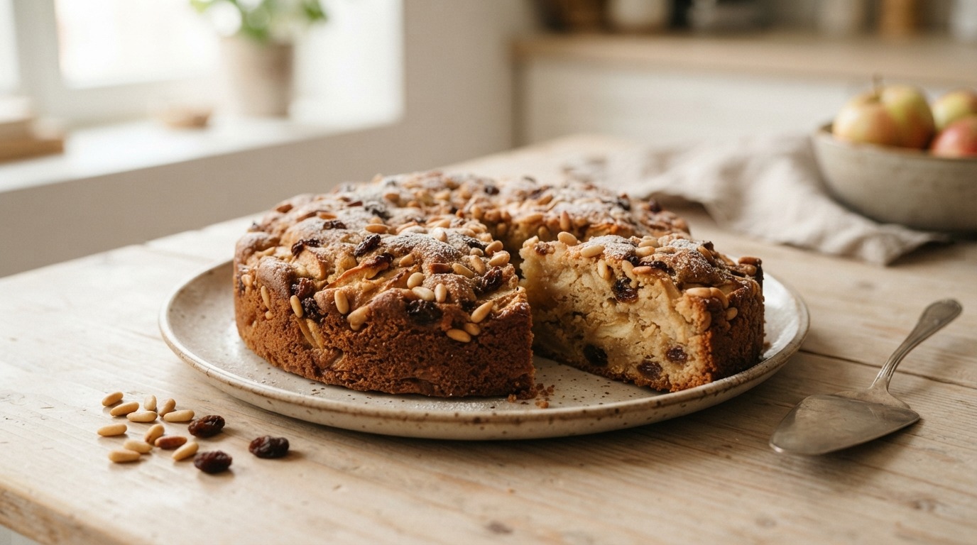 Appelcake met Pijnboompitten en Rozijnen