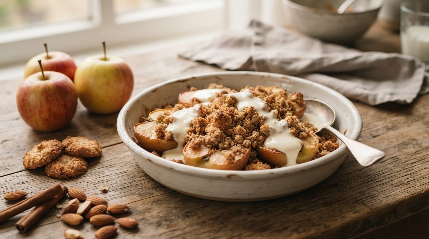Appels met een Kruimelkorstje en Yoghurtsaus