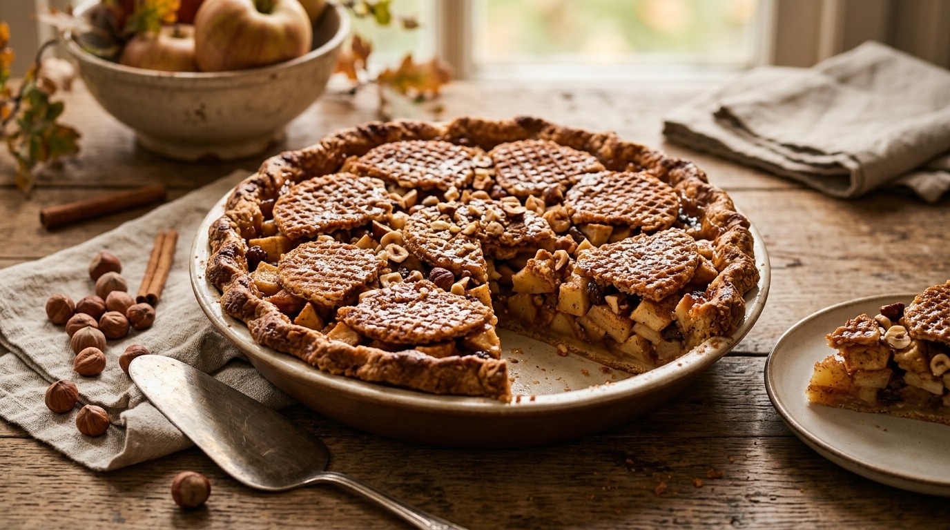 Appeltaart met Hazelnoten en Stroopwafels
