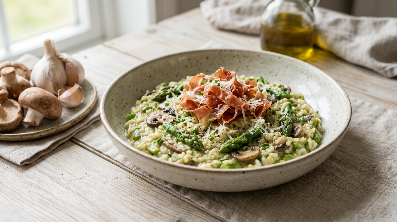 Aspergerisotto met Parmaham