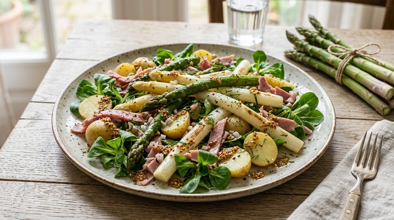 Aspergesalade met ham en Mosterddressing recept Aspergesalade met ham en Mosterddressing recept