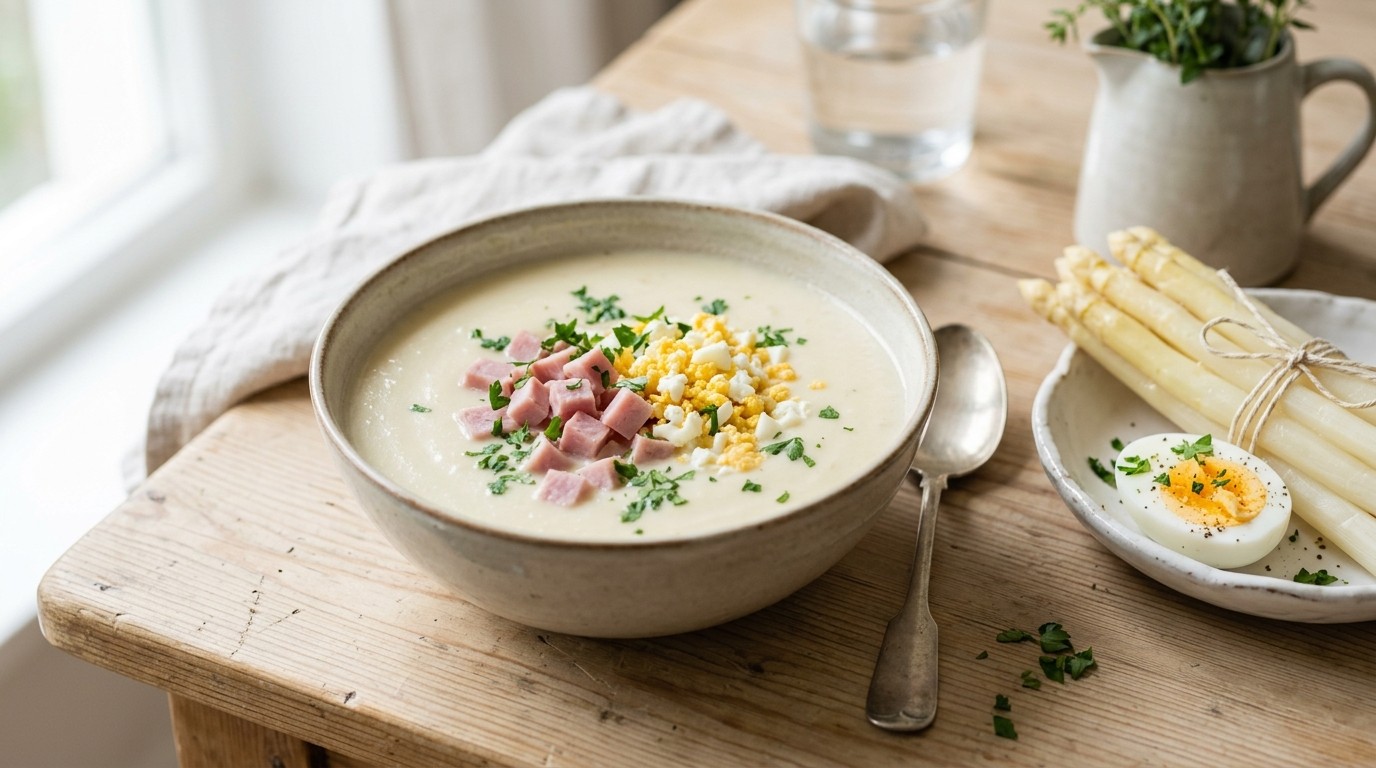 Aspergesoep met Beenham en Eimimosa recept Aspergesoep met Beenham en Eimimosa recept