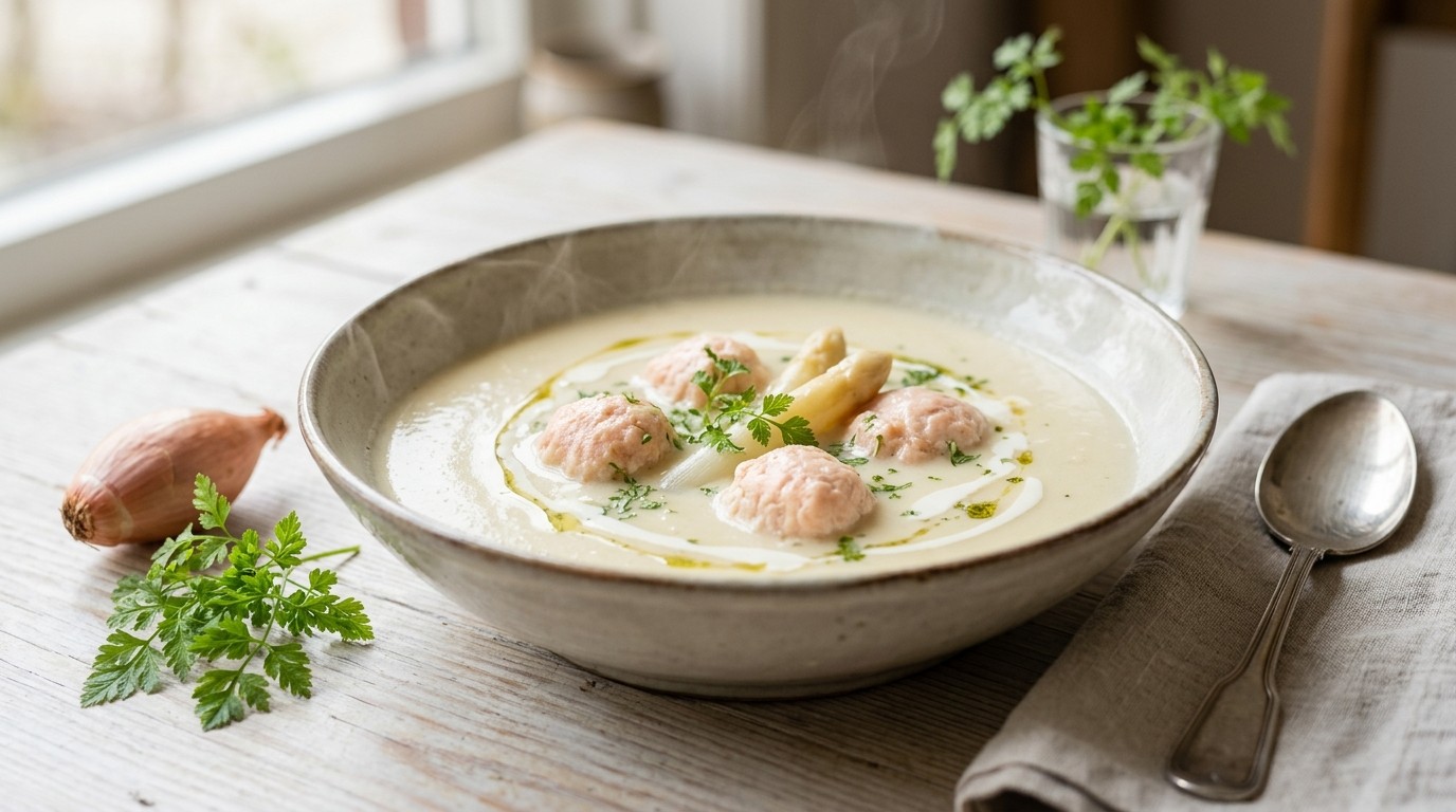 Aspergesoep met Zalmballetjes