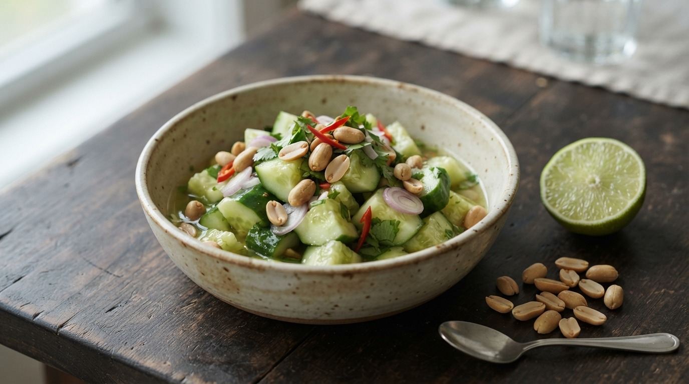 Atjar Ketimun dan Kacang (komkommer met Pinda’s op Zuur)