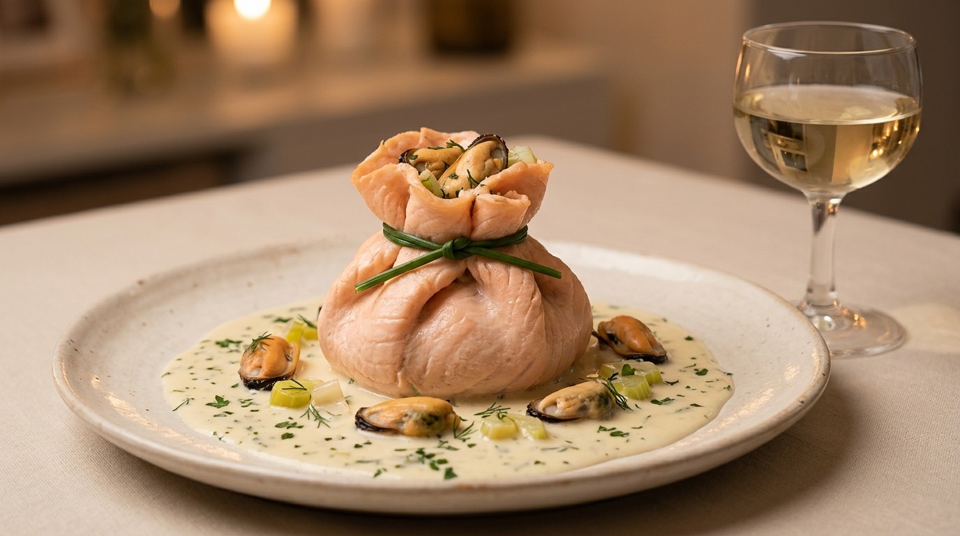 Aumoniere de Saumon aux Moules recept Aumoniere de Saumon aux Moules recept