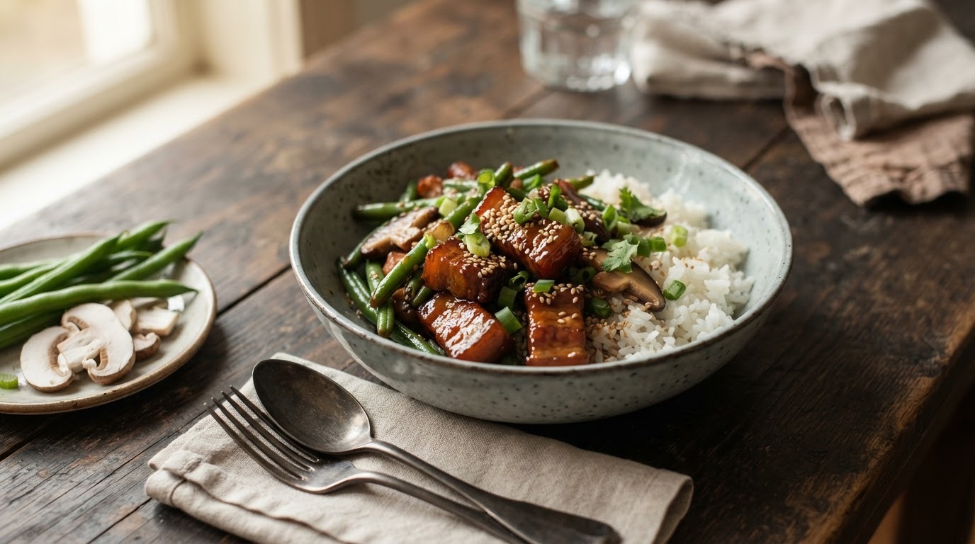Babi Ketjap met Sperziebonen en Champignons recept Babi Ketjap met Sperziebonen en Champignons recept