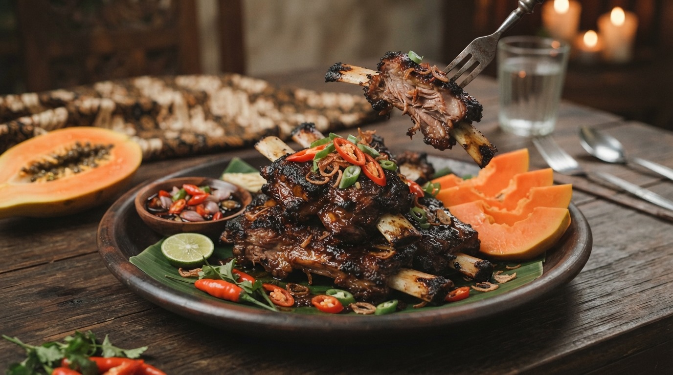 Bakar Iga Kambing (matig Gekruid Lamsvlees met Papaya)