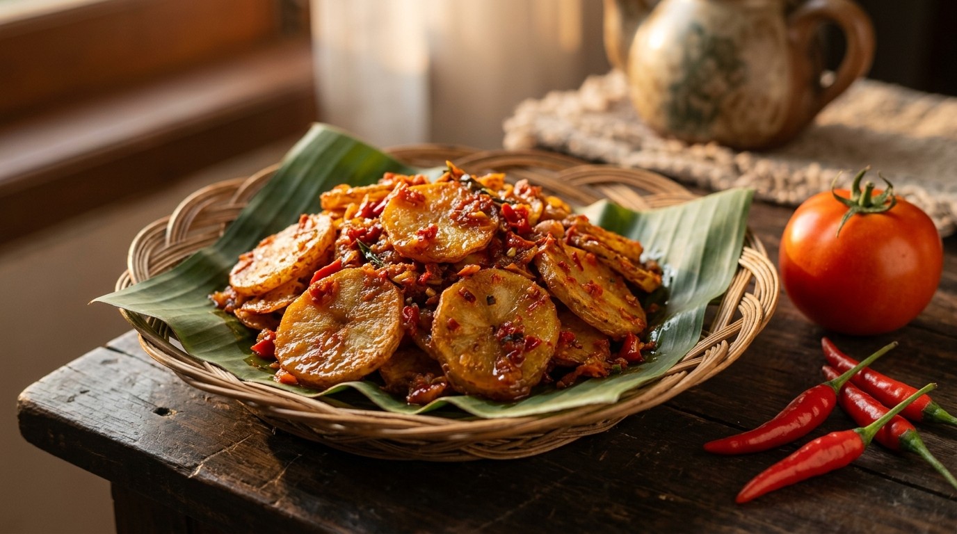 Balado Kentang (aardappelschijfjes met Kruiden)