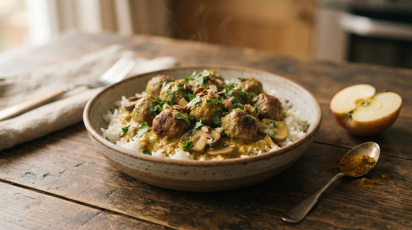 Balletjes in Currysaus