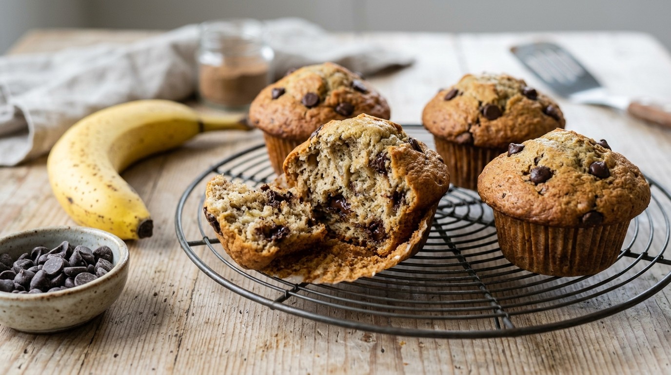 Bananen- Chocolademuffins recept Bananen- Chocolademuffins recept