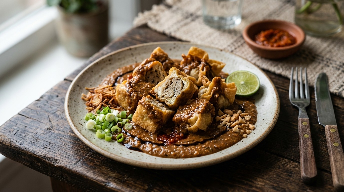 Batagor (gefrituurde Vispakketjes in Satésaus) recept Batagor (gefrituurde Vispakketjes in Satésaus) recept