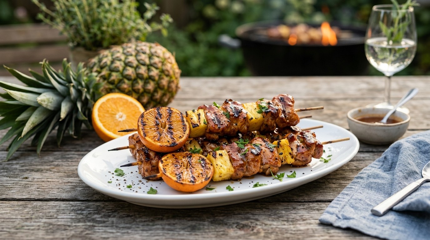 BBQ Kalkoenspies met Ananas/sinaasappel