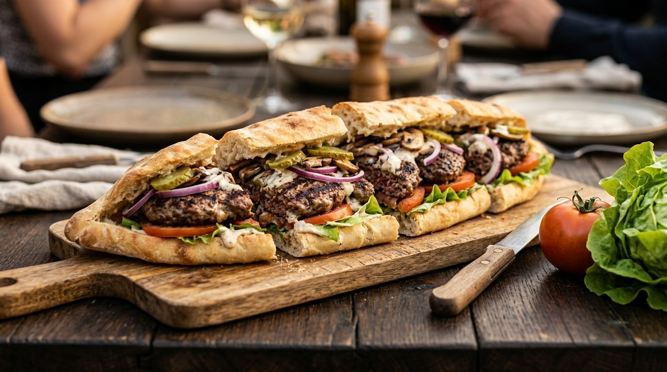 Beefburgers met Turks Brood en Extra's, een Feestje