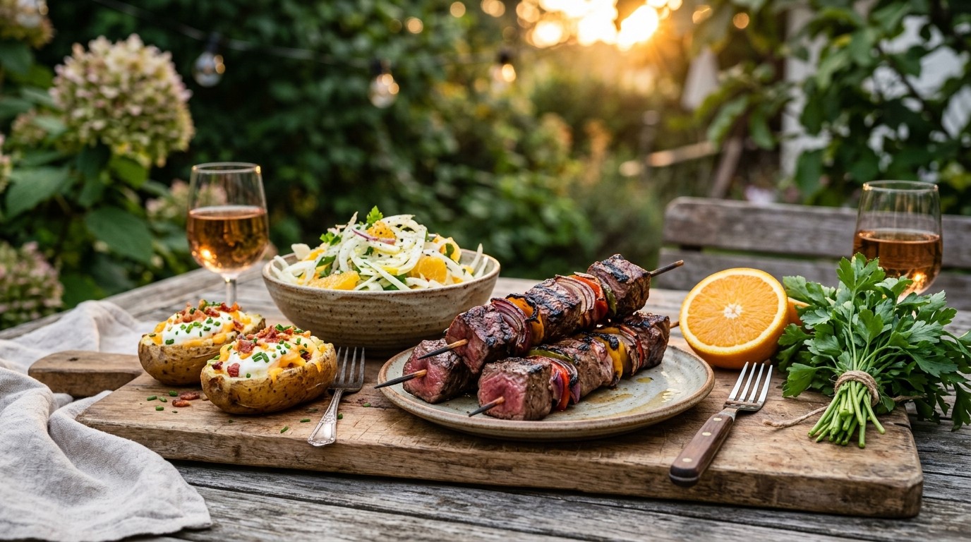Beefspiesen met Venkel-sinaasappelsalade
