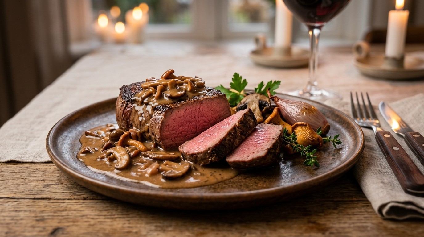 Biefstuk van de Haas met Champignonsaus