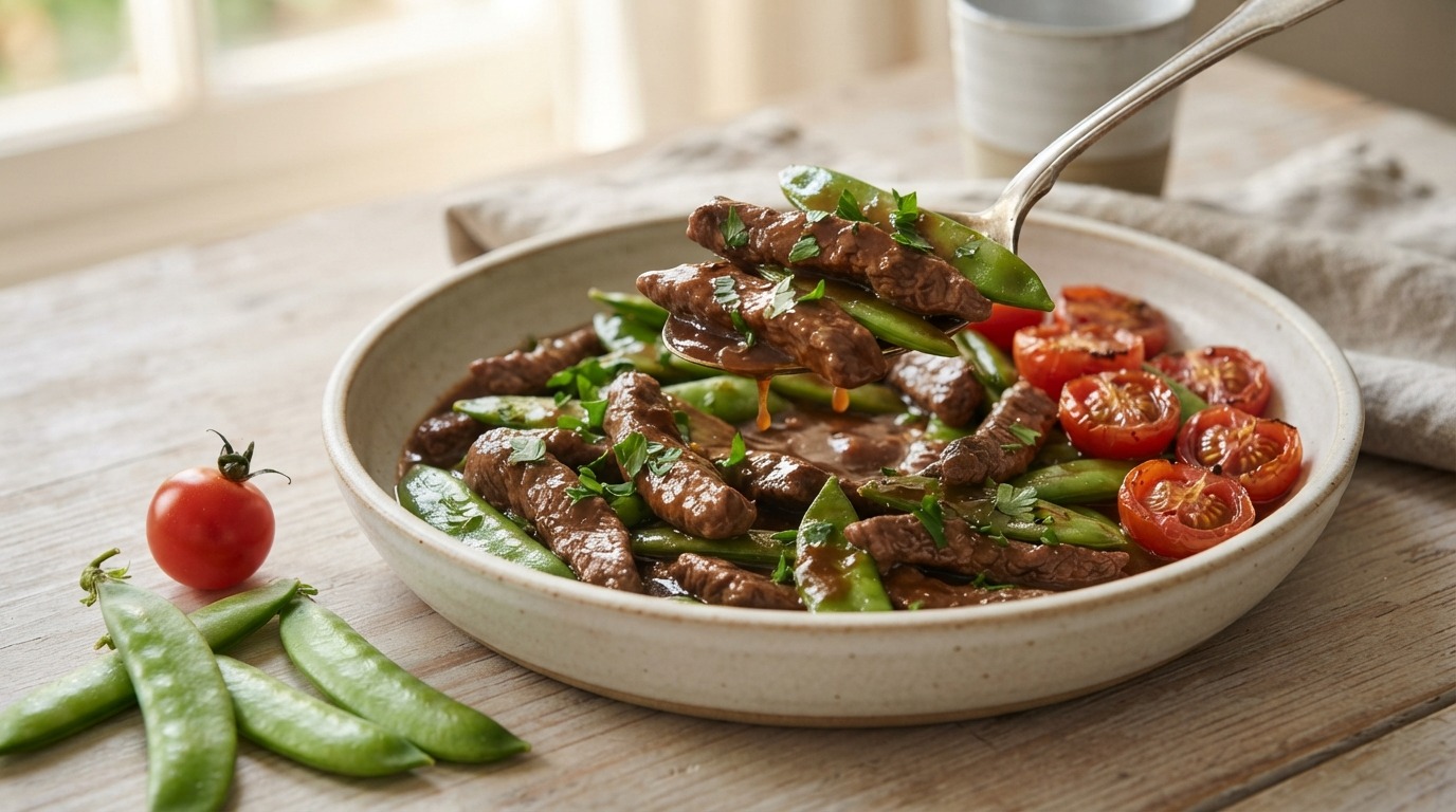 Biefstukreepjes met Peultjes in Madeirasaus