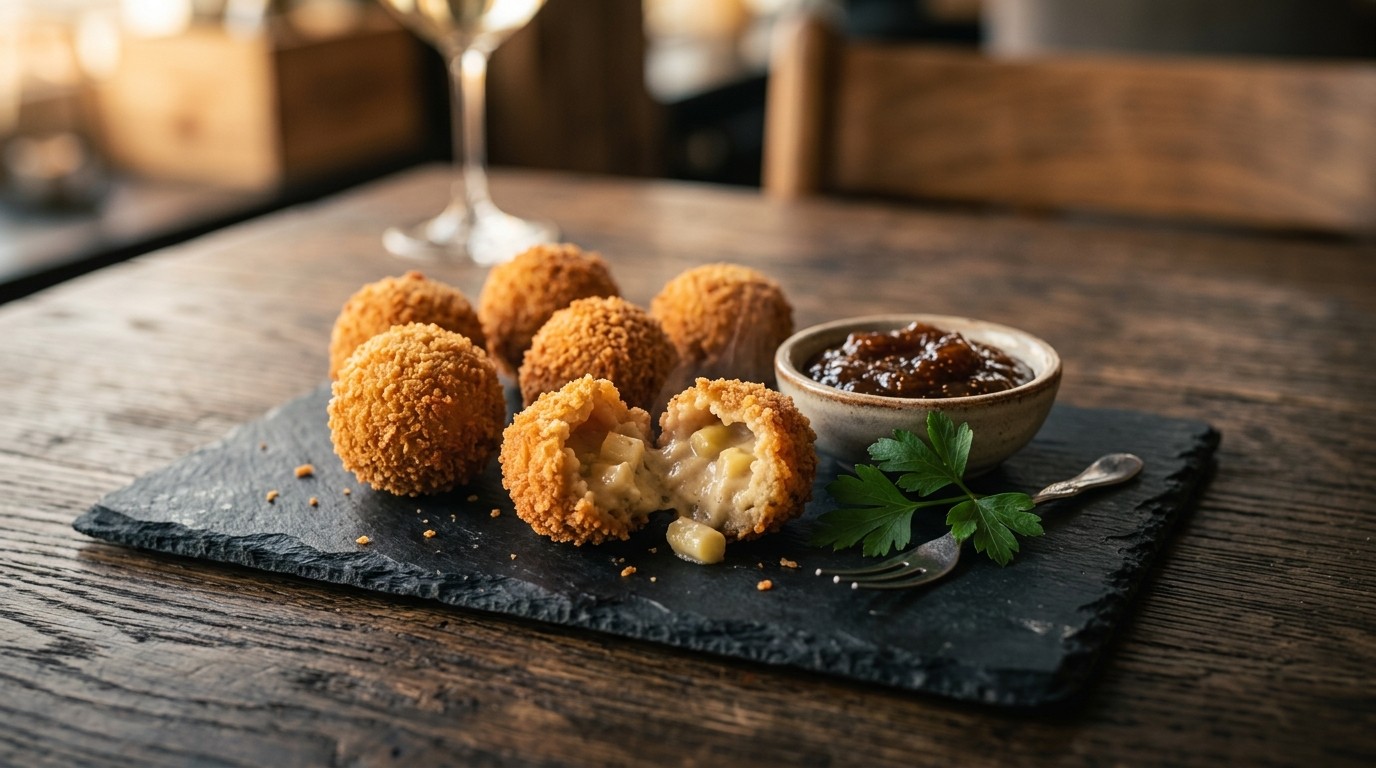 Bitterbal van Asperge met een Vijgenchutney