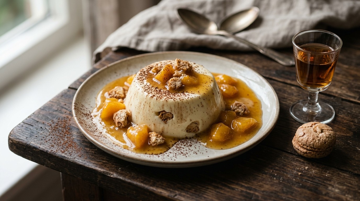 Bitterkoekjespudding met Perziksaus recept Bitterkoekjespudding met Perziksaus recept
