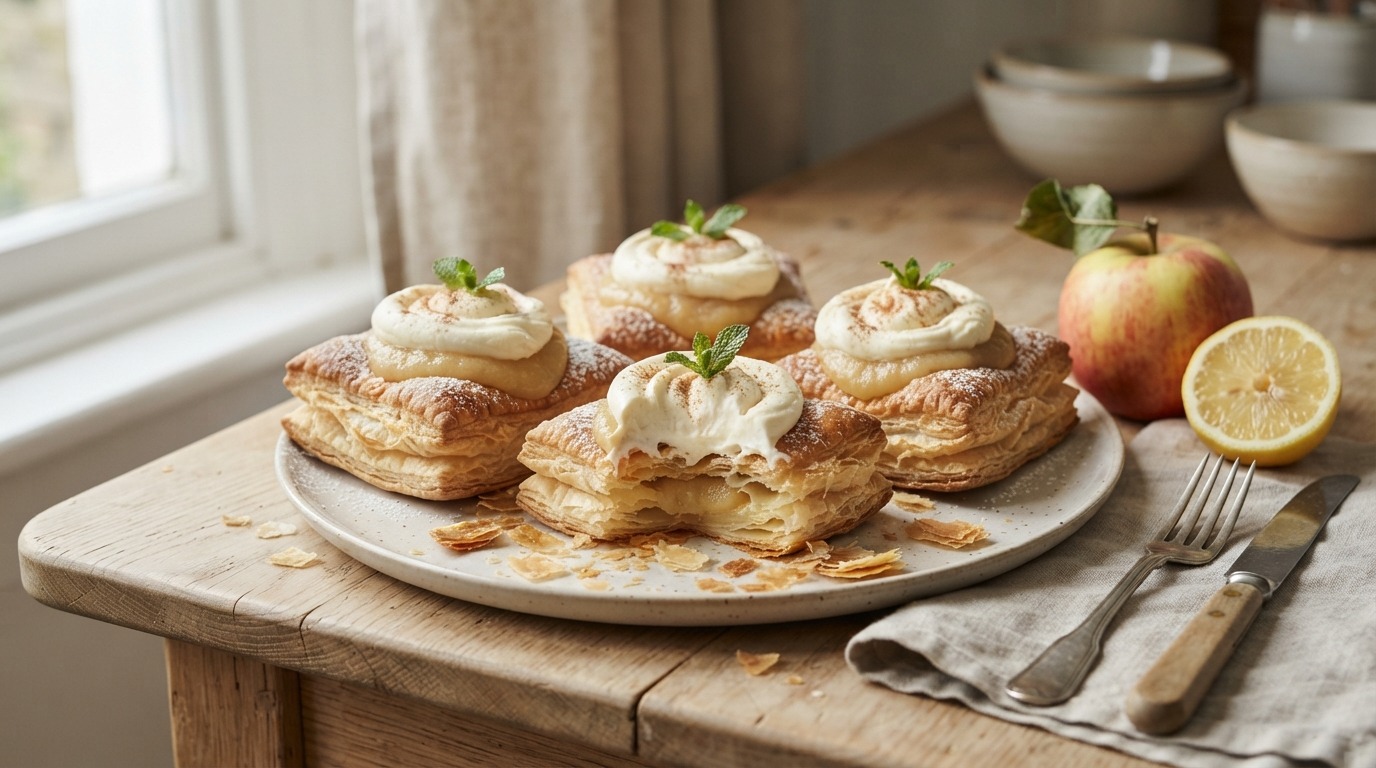 Bladerdeeg met Appelmoes en Mascarponecrème