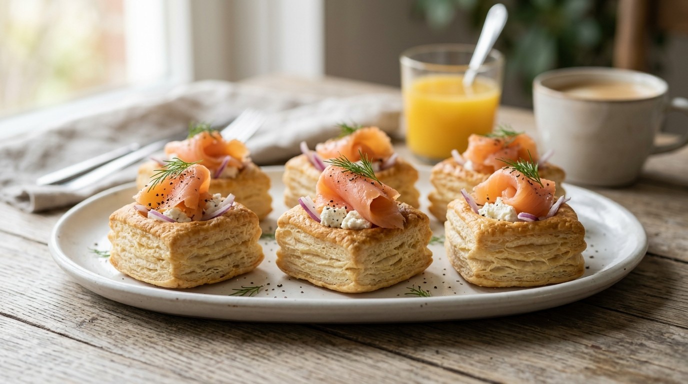 Bladerdeegbakjes met Gerookte Zalm en Geitenkaas Voor Brunch