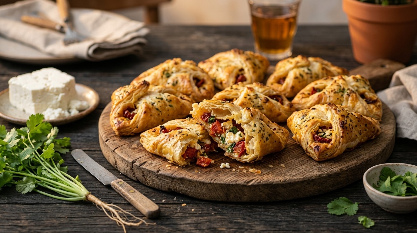 Bladerdeegflappen met Tomaten, Feta en Koriander recept Bladerdeegflappen met Tomaten, Feta en Koriander recept