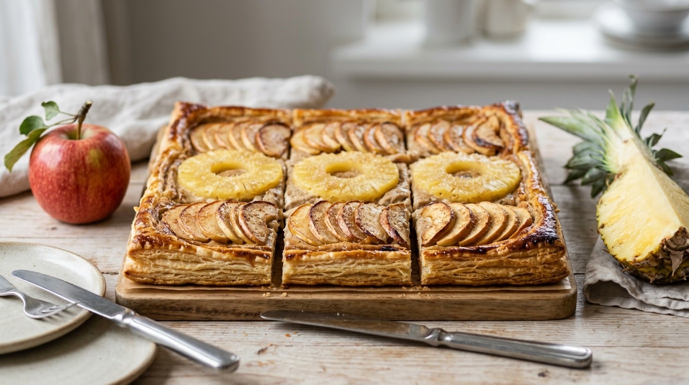 Bladerdeeggebak met Appel en Ananas recept Bladerdeeggebak met Appel en Ananas recept