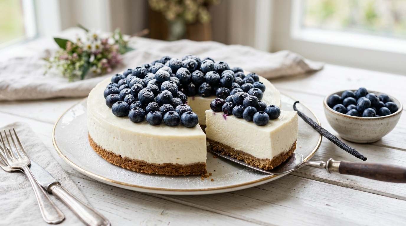 Blauwe Bessen Cheesecake recept Blauwe Bessen Cheesecake recept