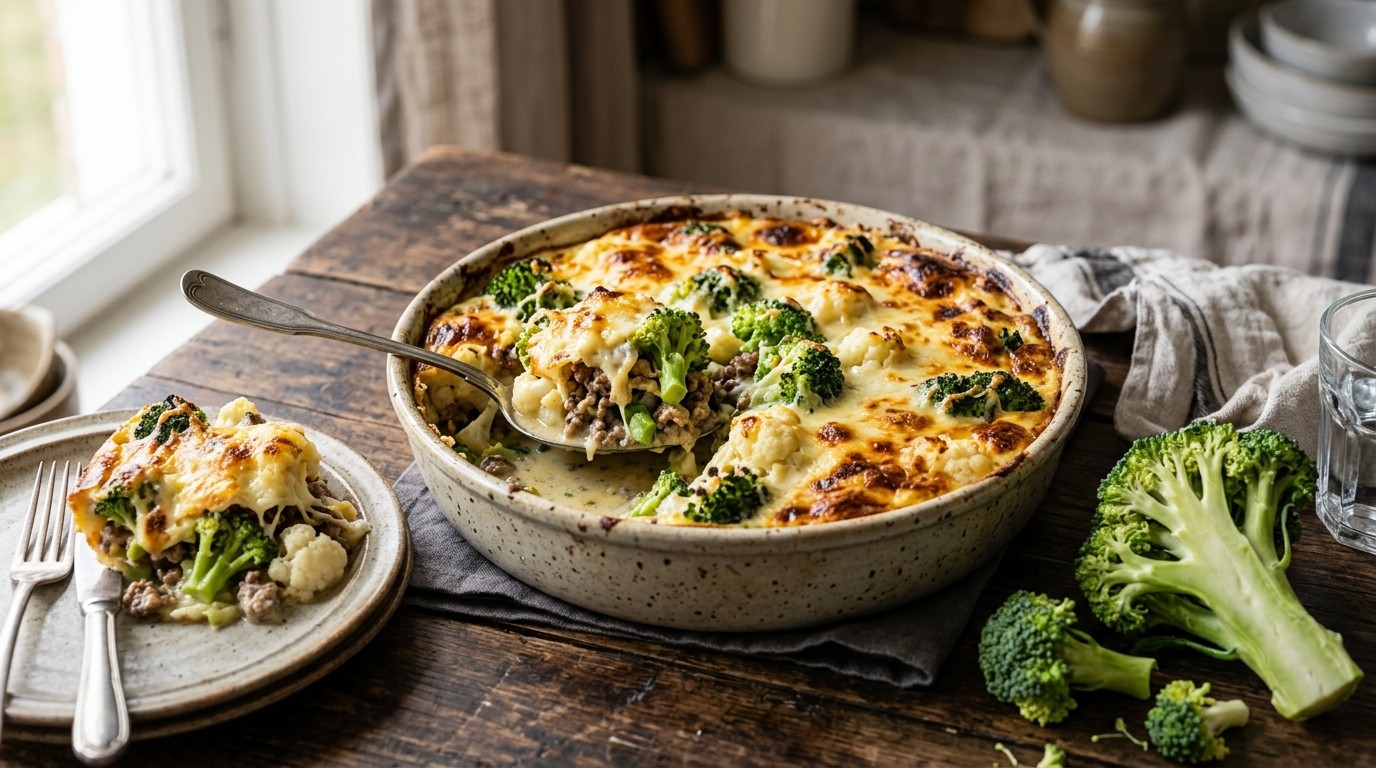 Bloemkoolschotel met Broccoli en Rundergehakt