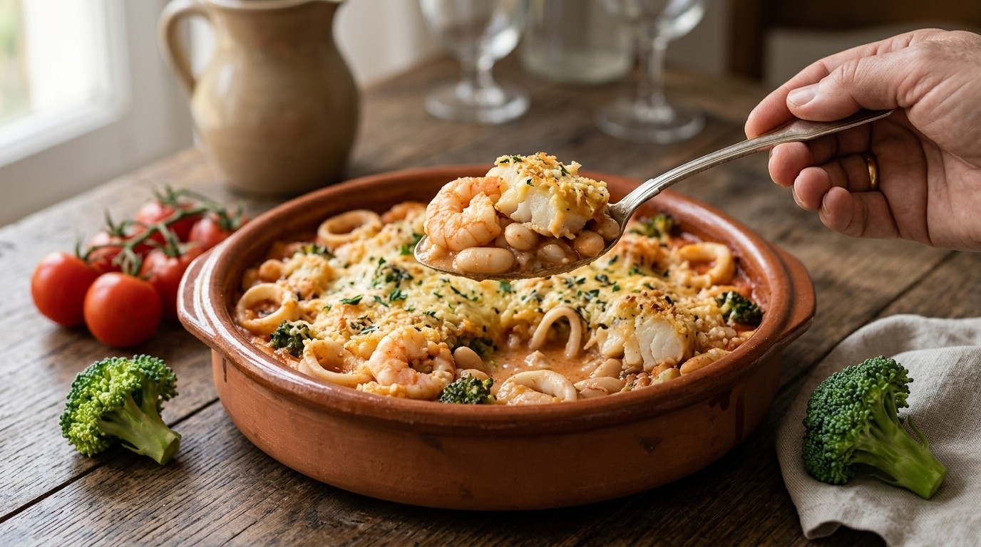 Bonenschotel Calamares, Kabeljauw en Garnalen