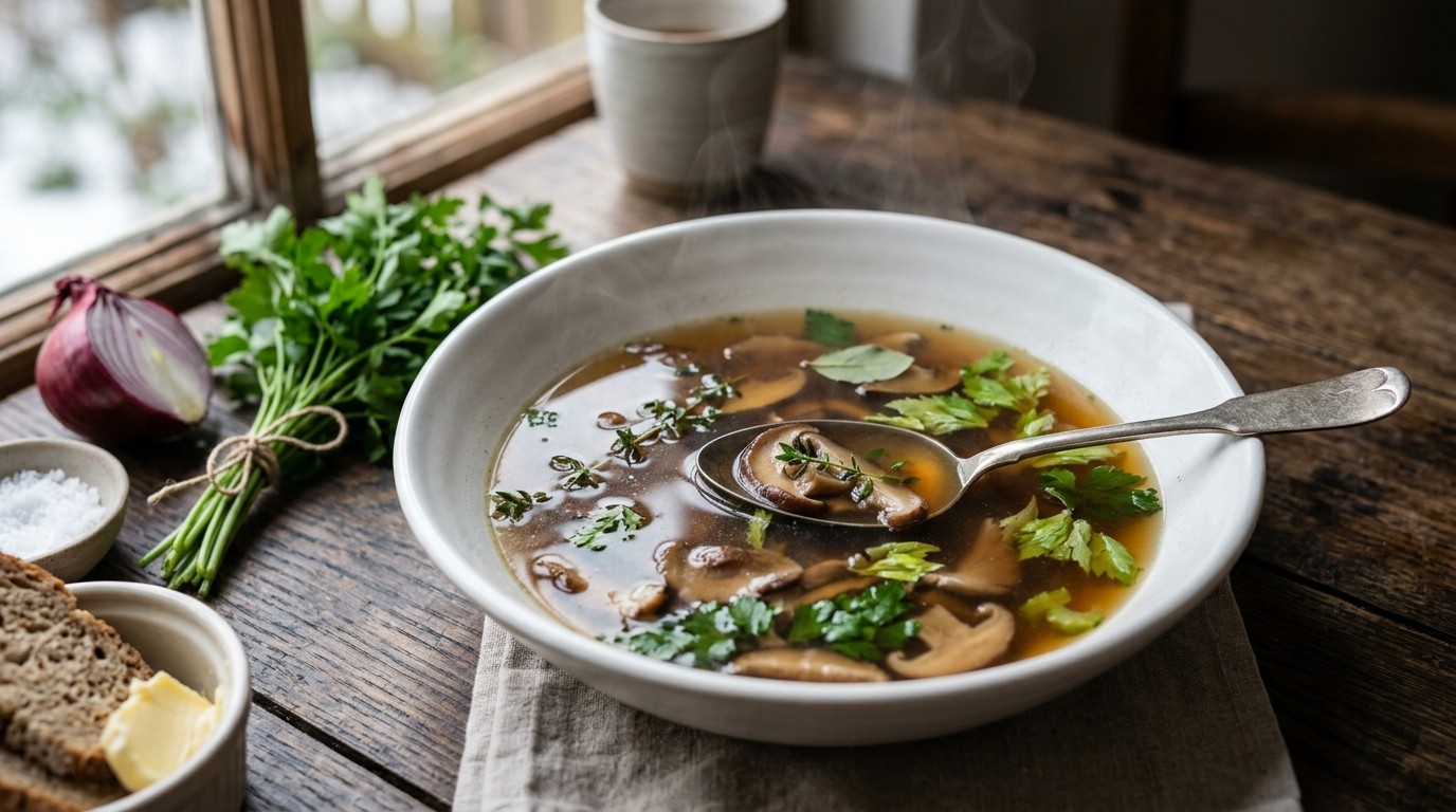 Bouillon van Gerookte Champignons