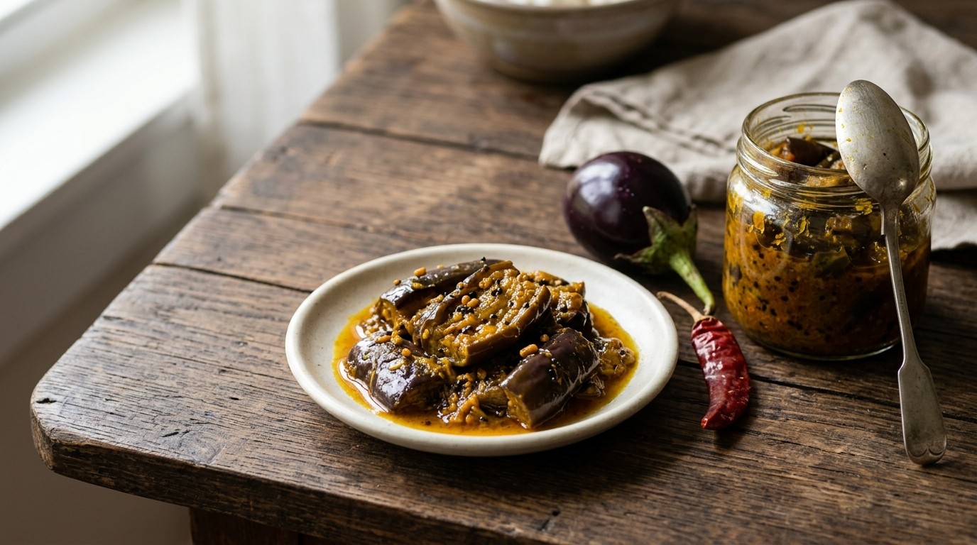 Brinjal Pahi (Ingemaakte Aubergines)