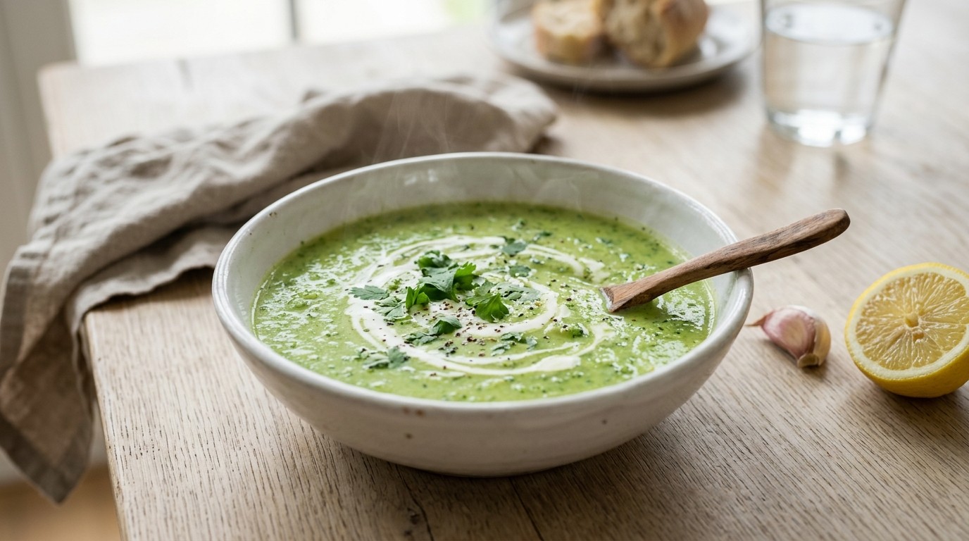 Broccoli-cremesoep met Sjalotjes en Koriander