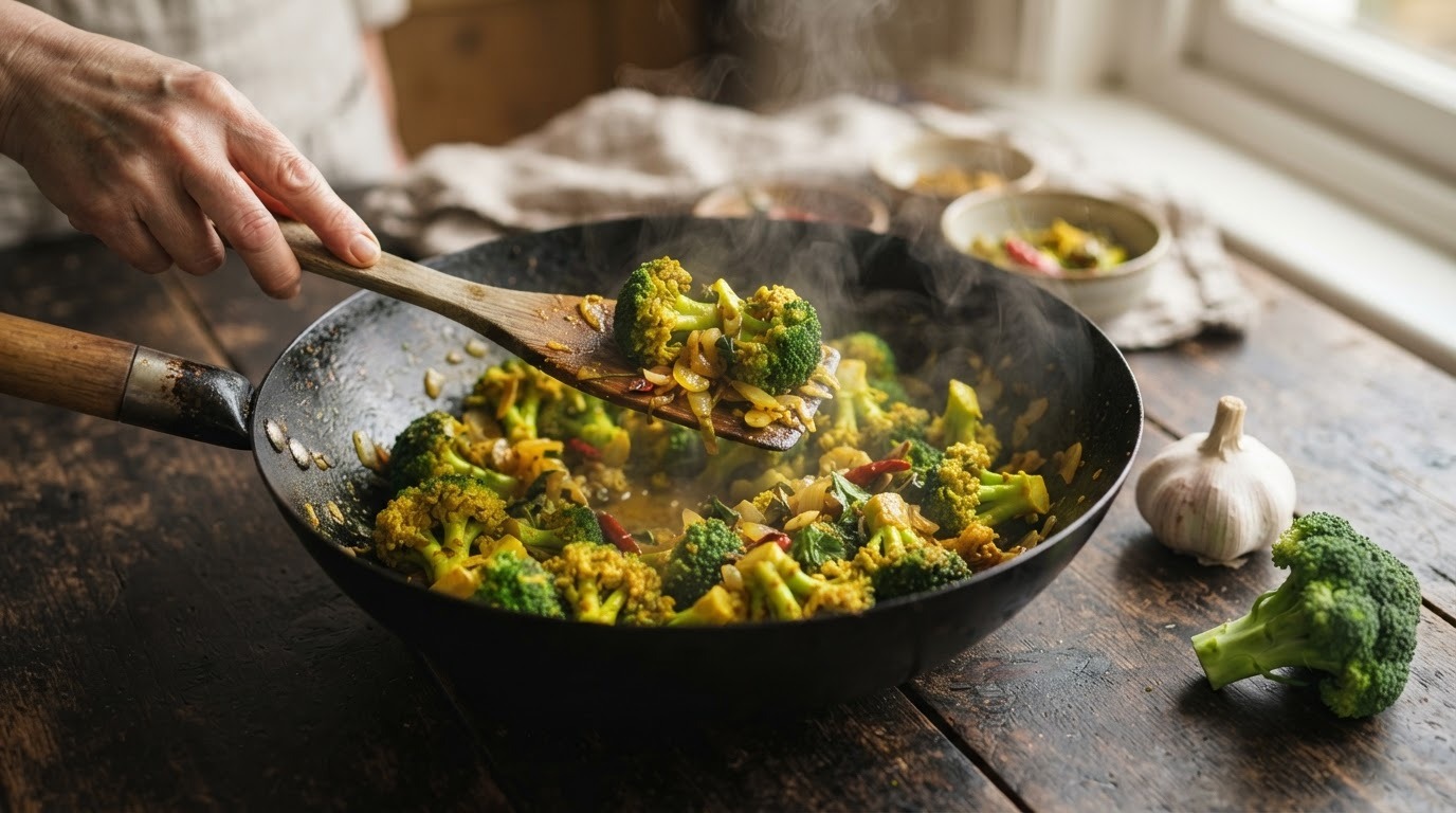 Broccoli met Kerrie uit de wok