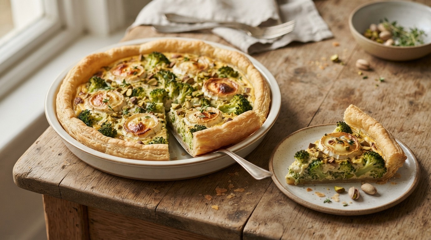 Broccolitaart met Geitenkaas en Pistachenoten