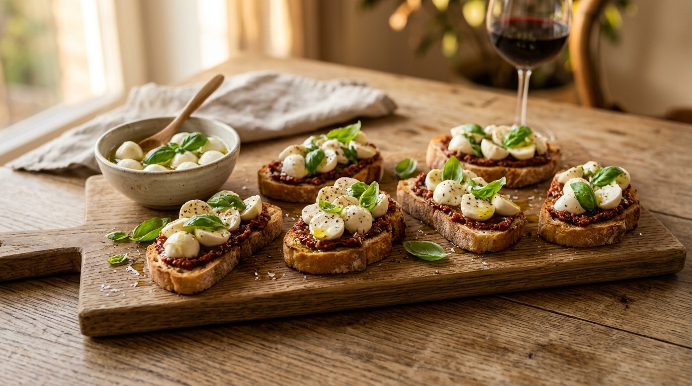 Bruchetta met Bocconcini en Basilicum