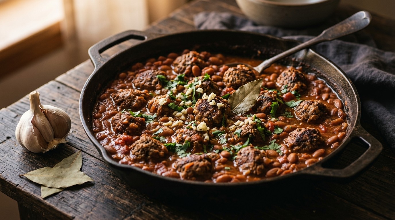 Bruine Bonen met Knoflookgehakt