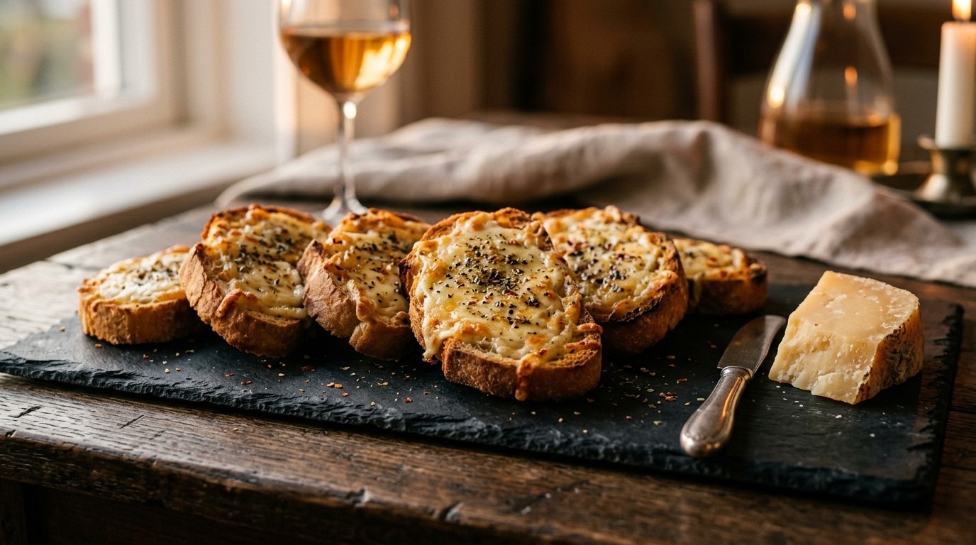 Bruschetta met Geraspte Oude Kaas en Italiaanse Kruiden