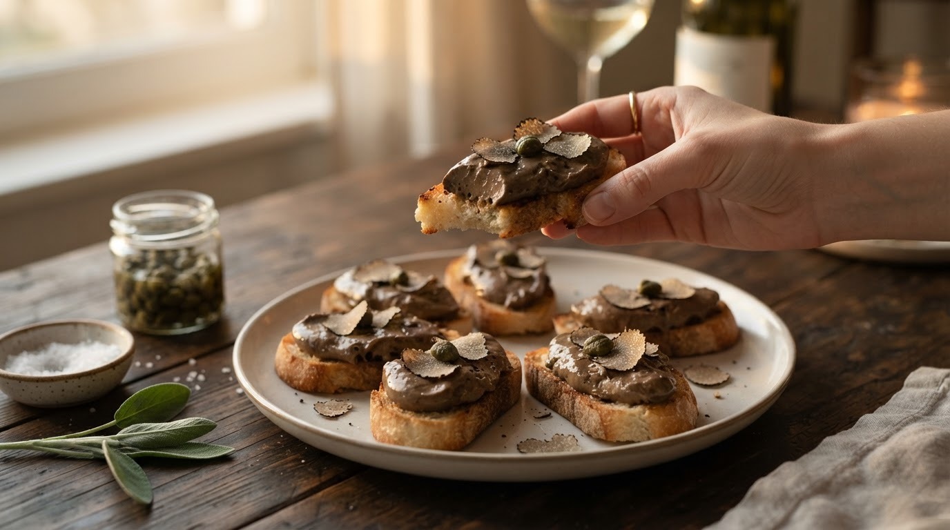 Bruschetta met Kippenlevertjesmousse en Truffel
