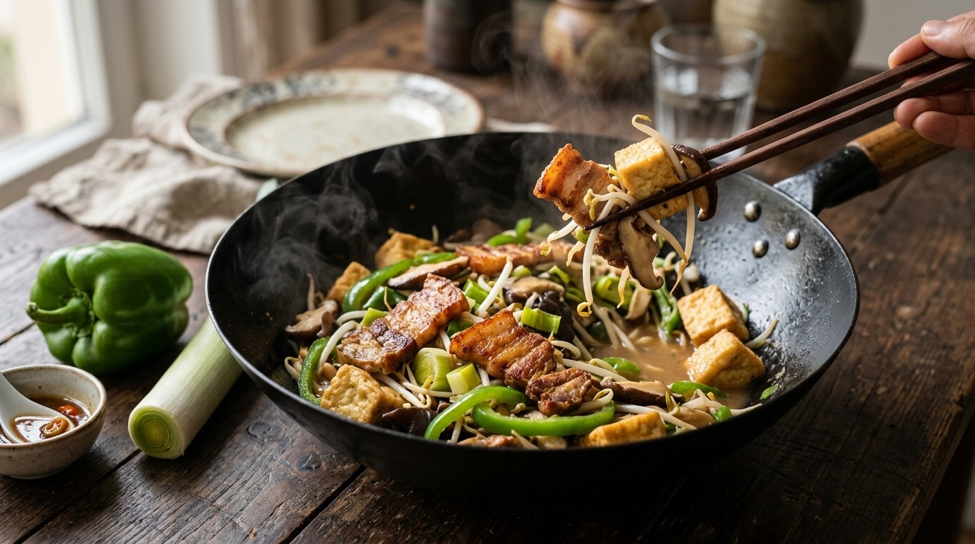 Cah Sajoer (speklapjes, Tahoe, Champignons en Taugé)
