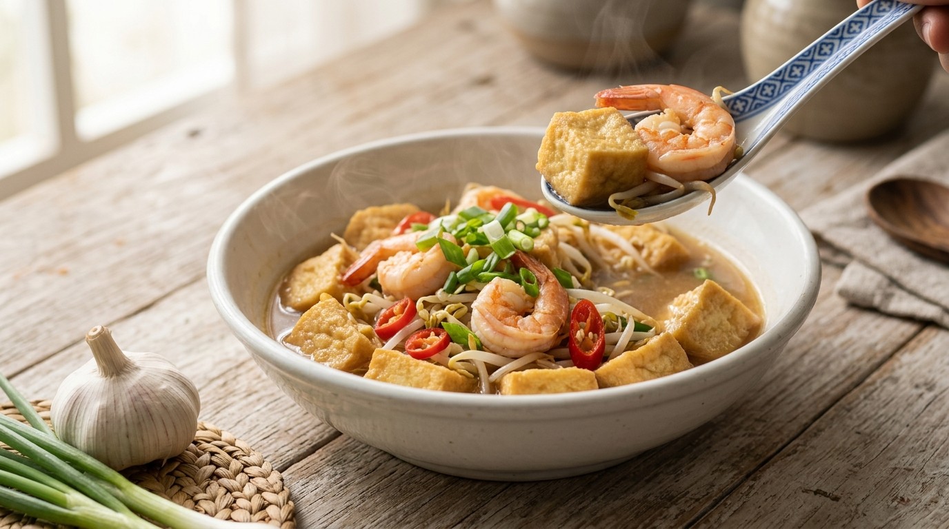 Cah Tahoe (tahoe met Garnalen in een Sausje) recept Cah Tahoe (tahoe met Garnalen in een Sausje) recept